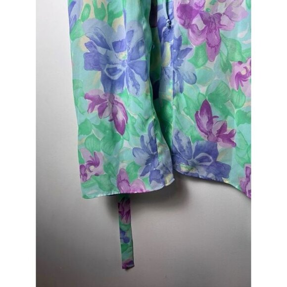 Val Mode Kimono Robe Purple Floral with Belt Short Sleeve Polyester Medium - Picture 8 of 10